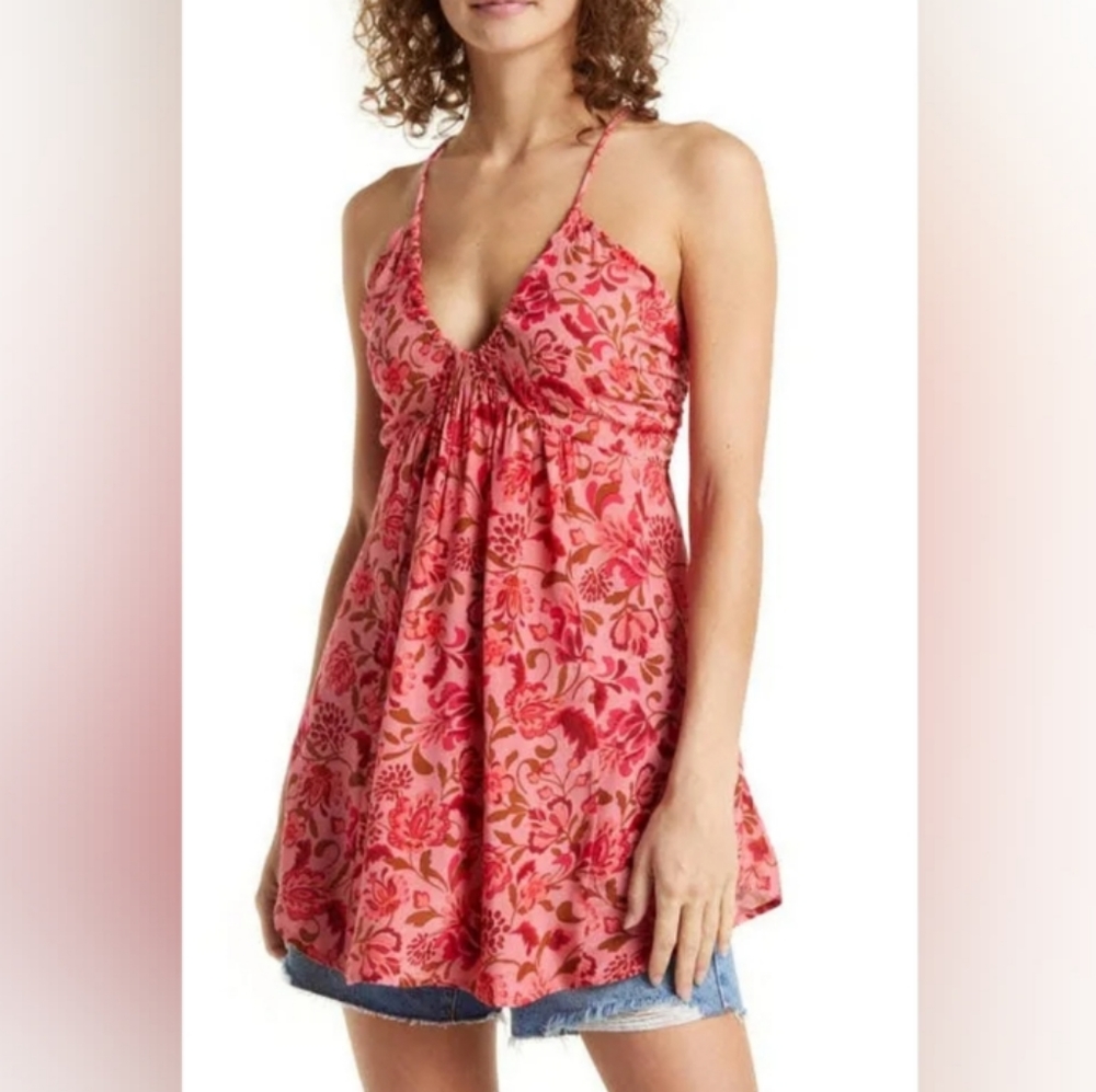 FREE PEOPLE | pink floral strappy tank | XS